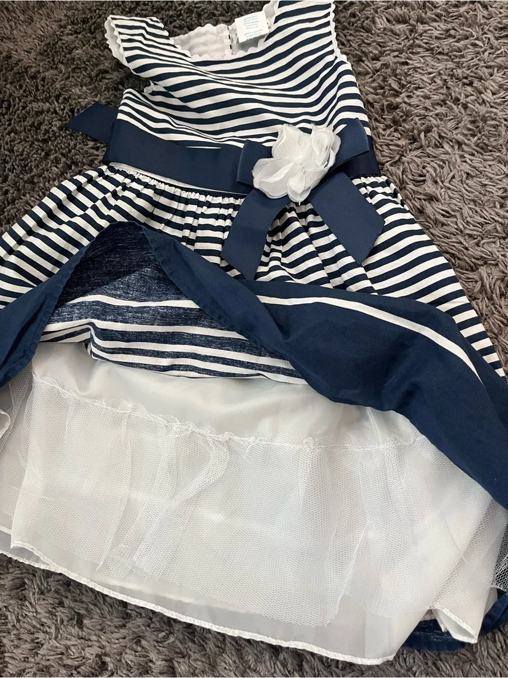Joe And Ella Girls Navy Bow Striped Dress with underskirt 6